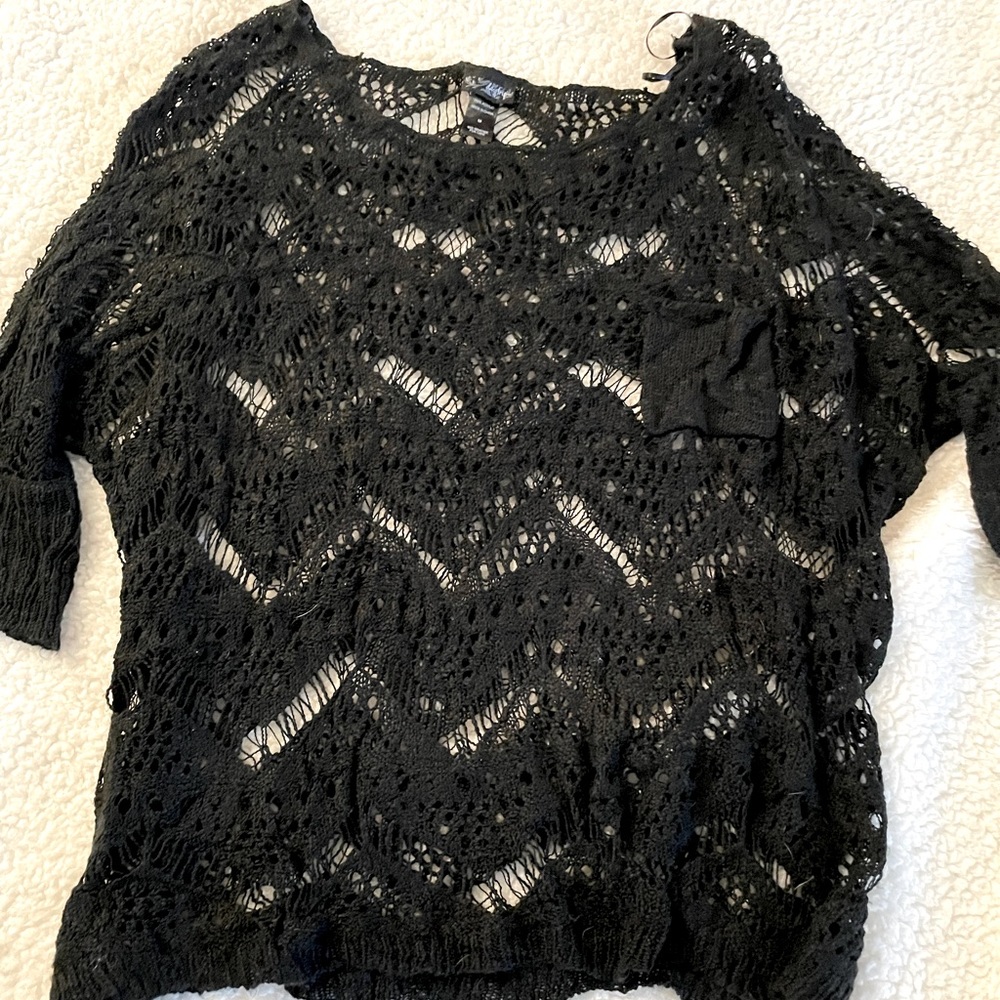 NET 3/4 SLEEVE SWEATER w/ POCKET